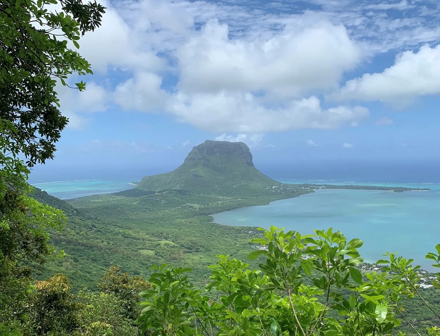 Le Morne Brabant et le lagon vus depuis l'Ebony Forest de Chamarel, Maurice