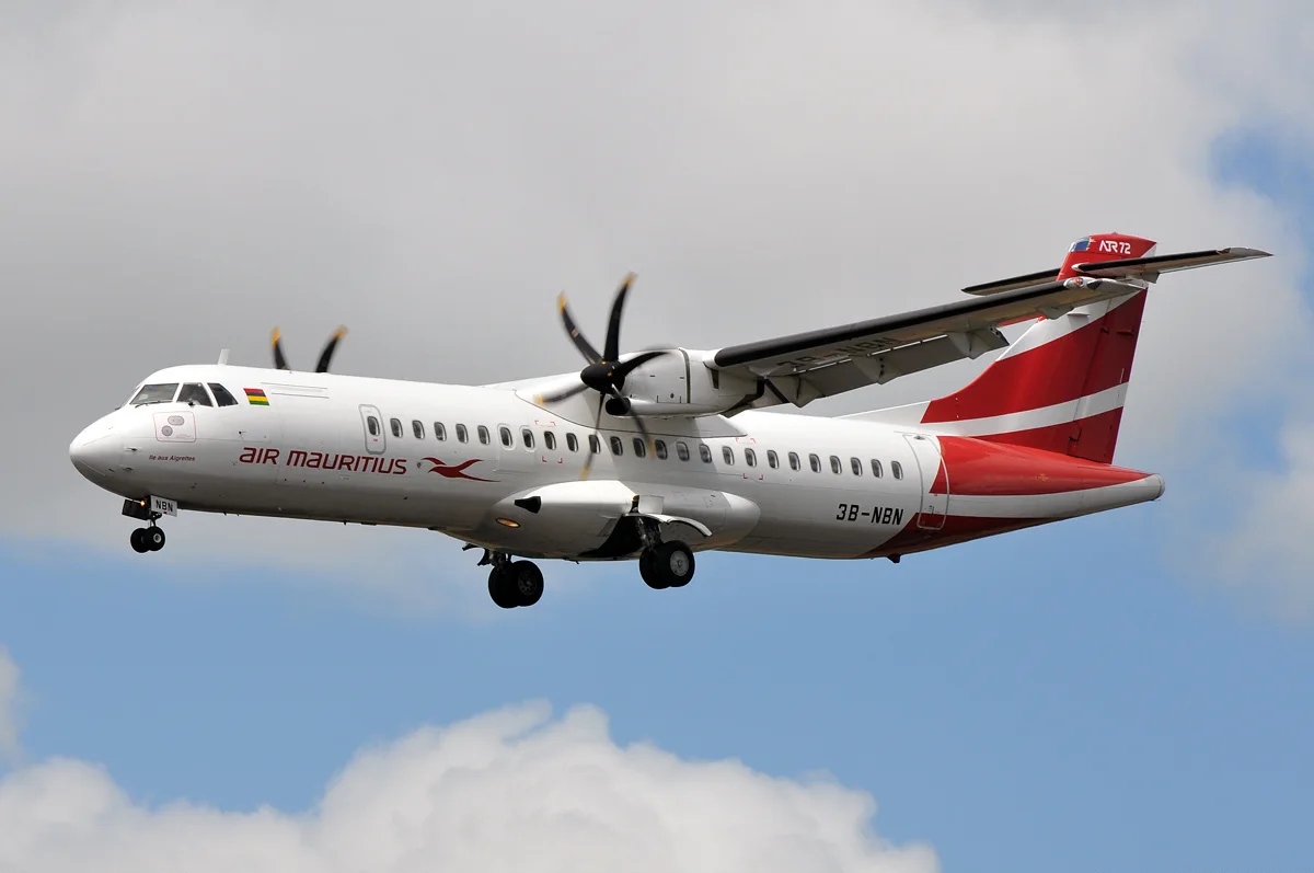 ATR 72 d'Air Mauritius en approche, l'avion des vols entre Maurice et Rodrigues